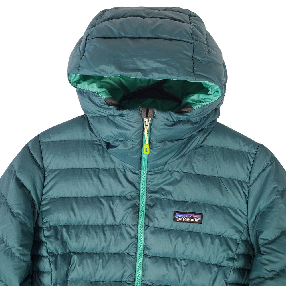 Patagonia Hi-Loft Down Hoody Womens Medium Teal Puffer Jacket 84711 FA15